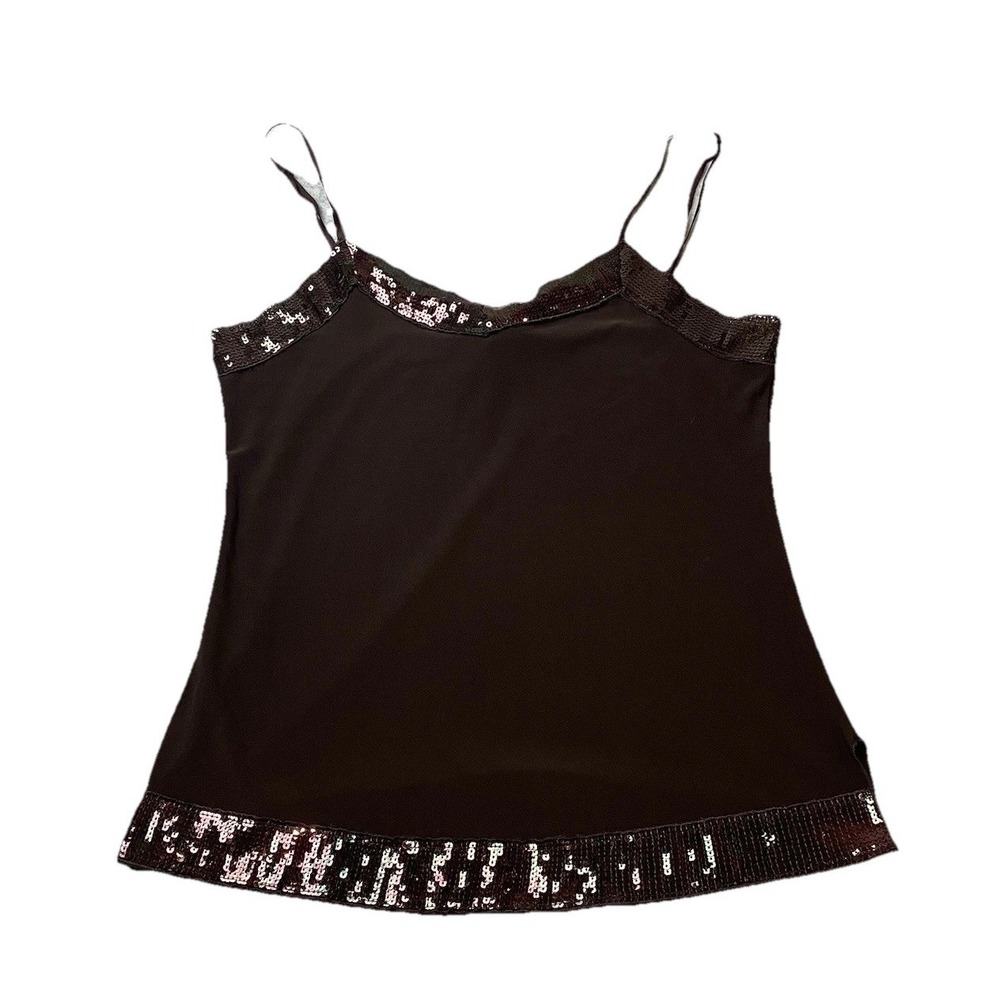 J.t.b Sequined Cami Women's Large Trim/Hem Sequined Tank Top Boho Fairy Brown